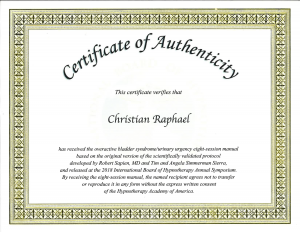 Hypnotherapy Certificate for OAB Syndrome